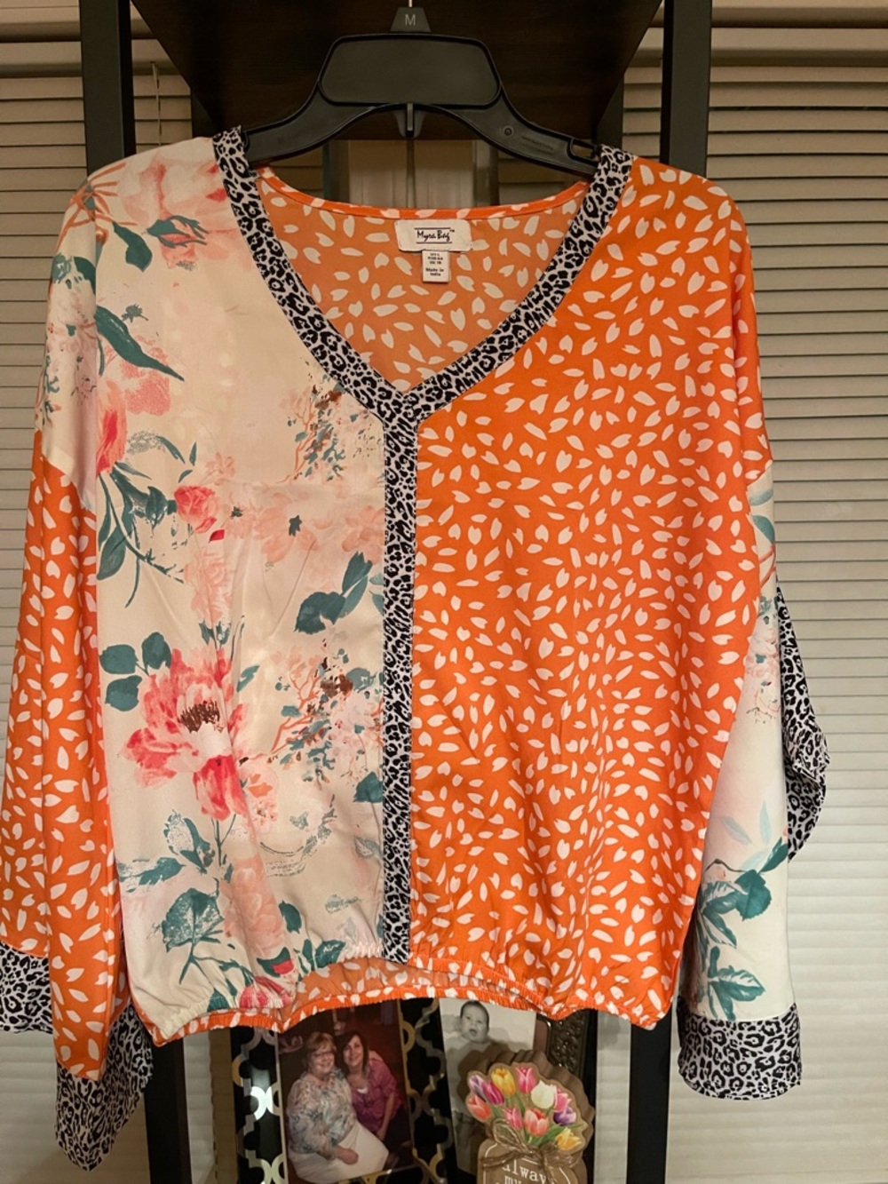 Myra Bag Orange & White Floral Patchwork V-Neck Top